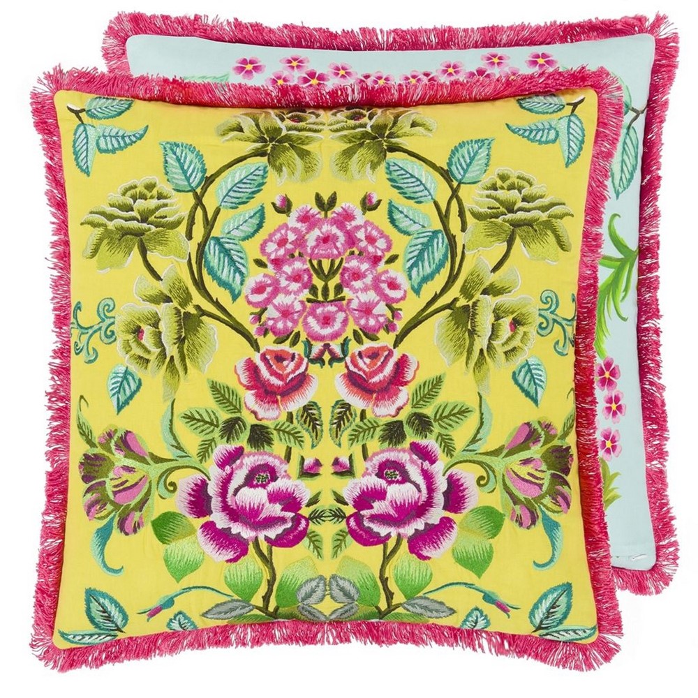 Eleonora Embroidered Cushion by Designers Guild in Alchemilla Yellow